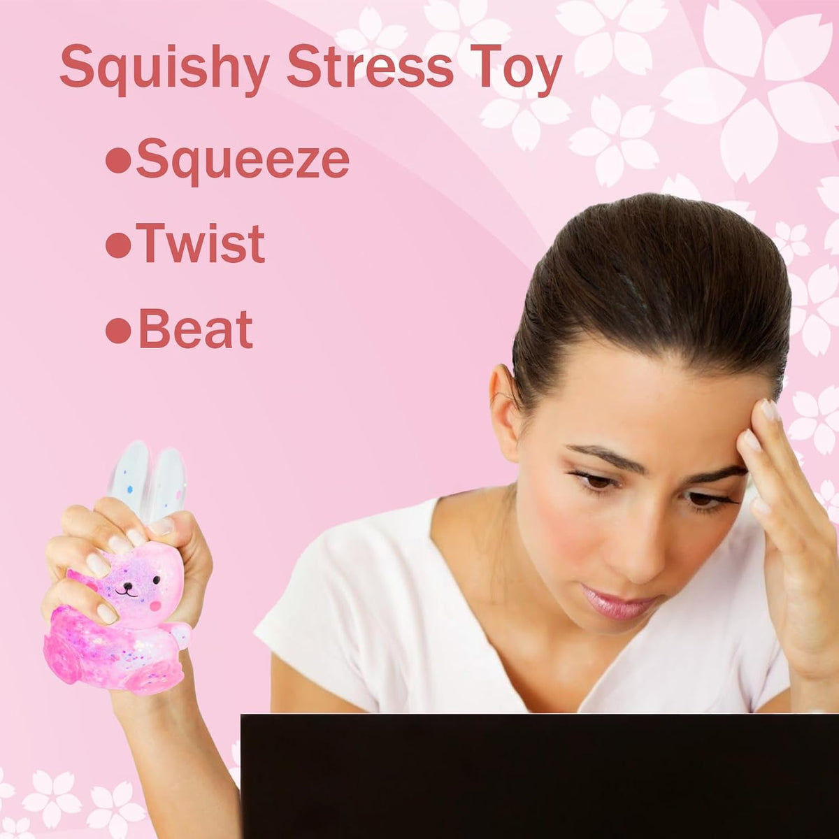 Squishy Fidget Stress Ball - Easter Basket Stuffers, Taba Squishies Squeeze Sensory Rabbit Toys, Rabbit Squishy Sugar Stress Ball Toys for Adult Kid, Glitter Rabbits Gift for Birthday Christmas