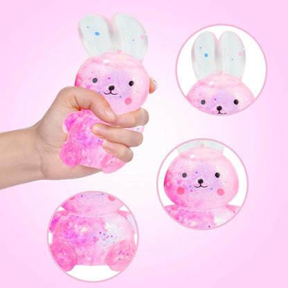 Squishy Fidget Stress Ball - Easter Basket Stuffers, Taba Squishies Squeeze Sensory Rabbit Toys, Rabbit Squishy Sugar Stress Ball Toys for Adult Kid, Glitter Rabbits Gift for Birthday Christmas