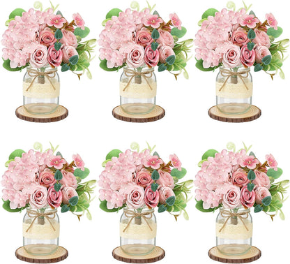 Set 6 Mason Jar Table Centerpiece - Wedding Centerpieces for Tables, Mason Jar Flower Centerpiece Vases Decor- Boho Farmhouse Rustic for Engagement, Bridal Shower, Wedding, Versatile Decor (Pink)