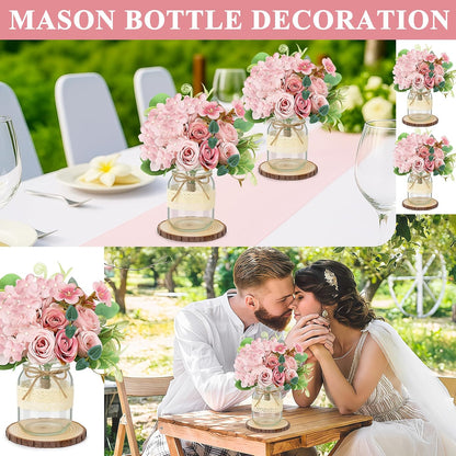 Set 6 Mason Jar Table Centerpiece - Wedding Centerpieces for Tables, Mason Jar Flower Centerpiece Vases Decor- Boho Farmhouse Rustic for Engagement, Bridal Shower, Wedding, Versatile Decor (Pink)