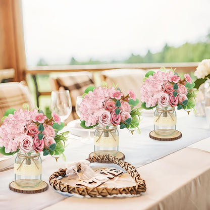 Set 6 Mason Jar Table Centerpiece - Wedding Centerpieces for Tables, Mason Jar Flower Centerpiece Vases Decor- Boho Farmhouse Rustic for Engagement, Bridal Shower, Wedding, Versatile Decor (Pink)