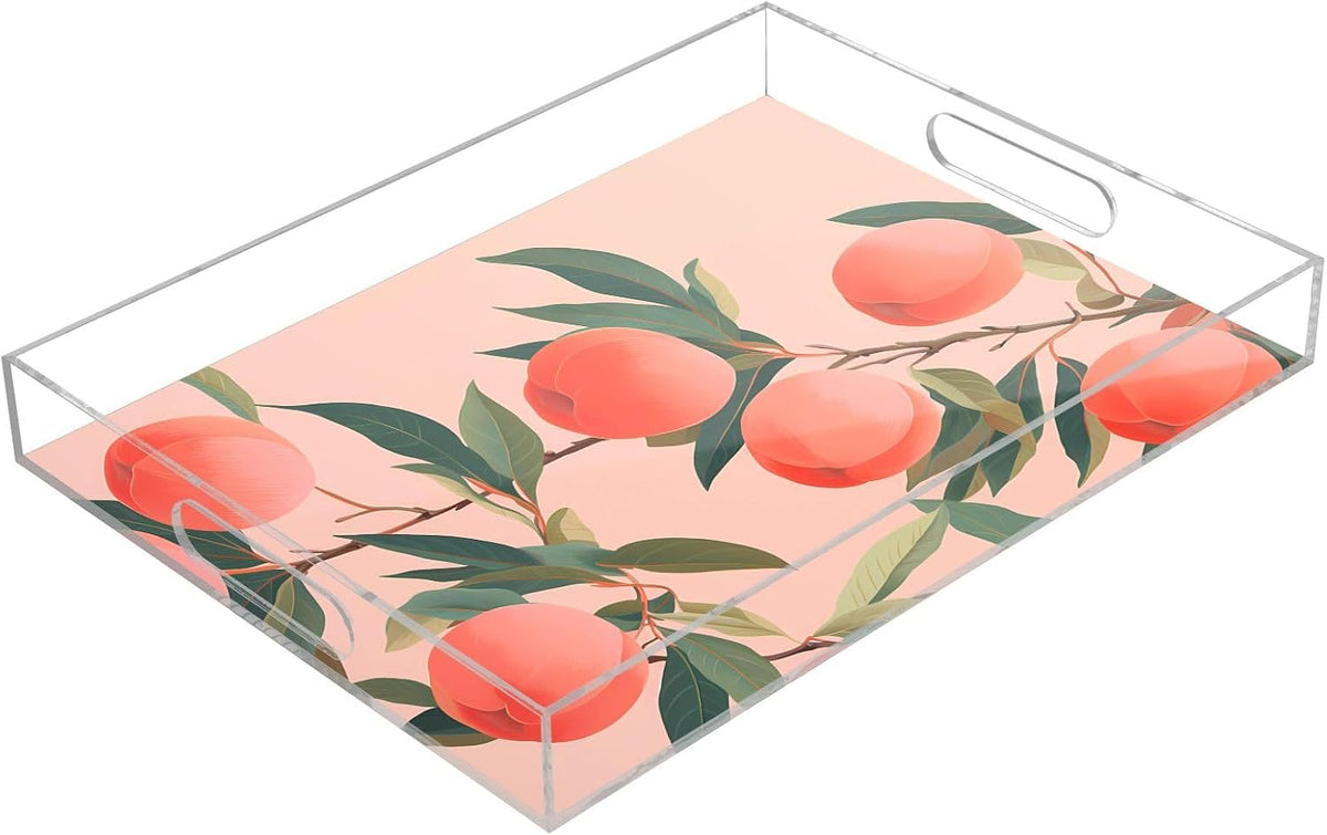 Plastic Food Serving Tray Decorative Vanity Trays for Bathroom Peach Pink Coffee Table Kitchen Counter 11.8 * 15.7in