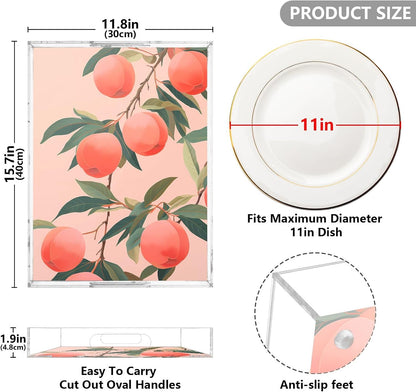 Plastic Food Serving Tray Decorative Vanity Trays for Bathroom Peach Pink Coffee Table Kitchen Counter 11.8 * 15.7in