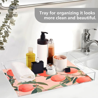 Plastic Food Serving Tray Decorative Vanity Trays for Bathroom Peach Pink Coffee Table Kitchen Counter 11.8 * 15.7in