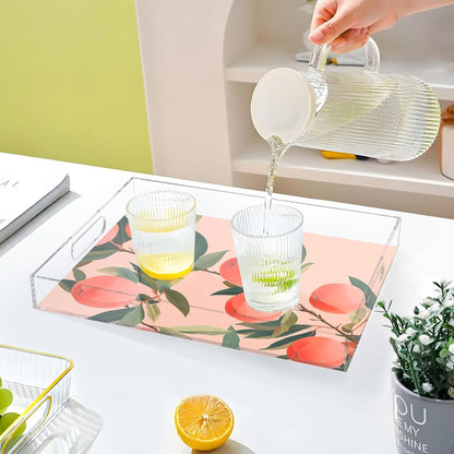 Plastic Food Serving Tray Decorative Vanity Trays for Bathroom Peach Pink Coffee Table Kitchen Counter 11.8 * 15.7in