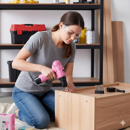 12V Cordless Drill Set with 2 Battery, Pink Drill for Women
