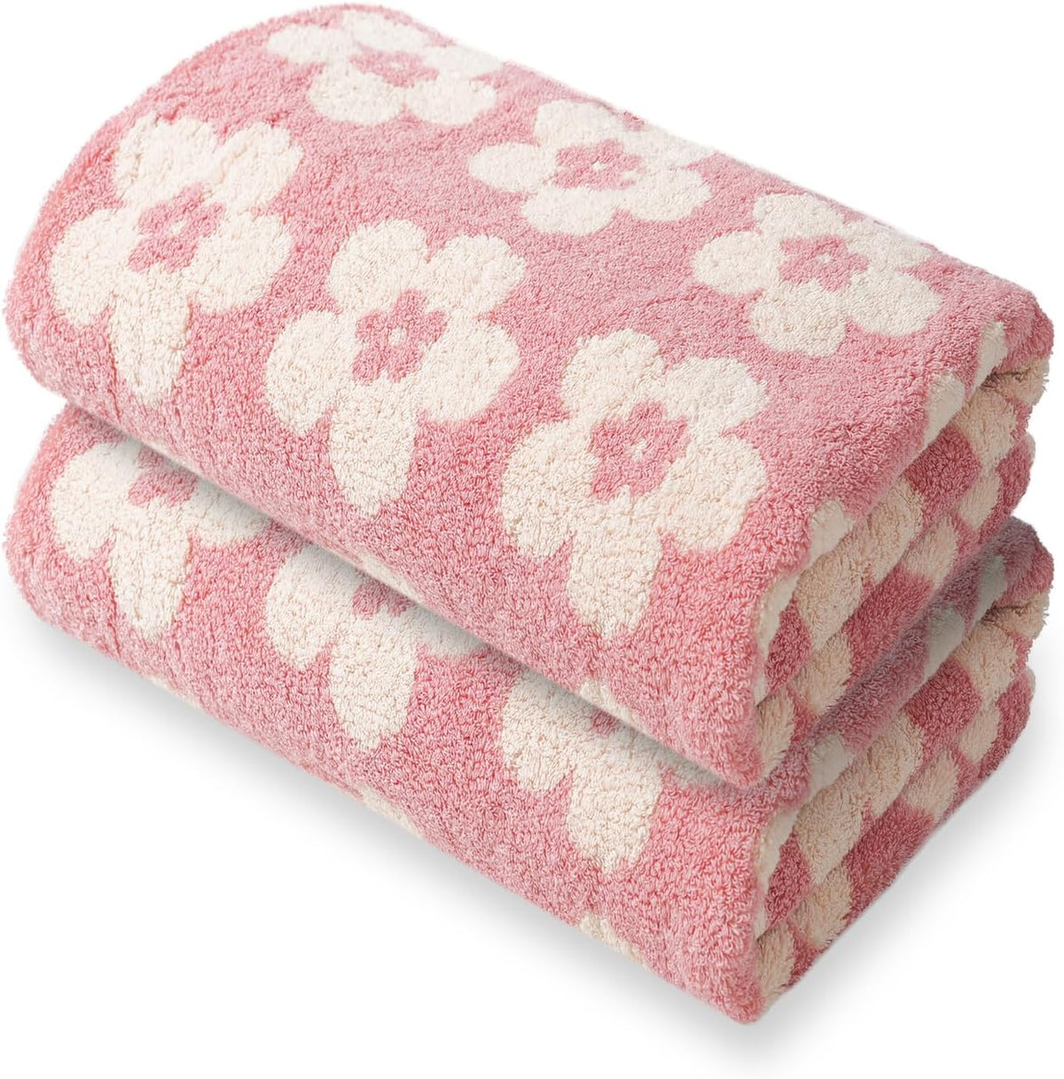 Pink Bath Towels - Set of 2 Made Cotton 27x55 Inches Highly Absorbent for Bathroom (BloomLux)