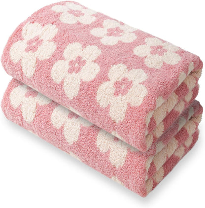 Pink Bath Towels - Set of 2 Made Cotton 27x55 Inches Highly Absorbent for Bathroom (BloomLux)