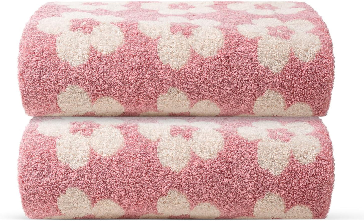 Pink Bath Towels - Set of 2 Made Cotton 27x55 Inches Highly Absorbent for Bathroom (BloomLux)