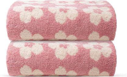 Pink Bath Towels - Set of 2 Made Cotton 27x55 Inches Highly Absorbent for Bathroom (BloomLux)