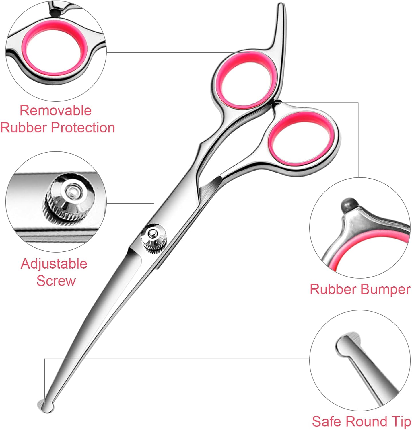 Dog Grooming Scissors Kit, Premium Stainless Steel Dog Shears with Curved Shears, Sharp Durable for Dogs Cats+Pink 3 Piece