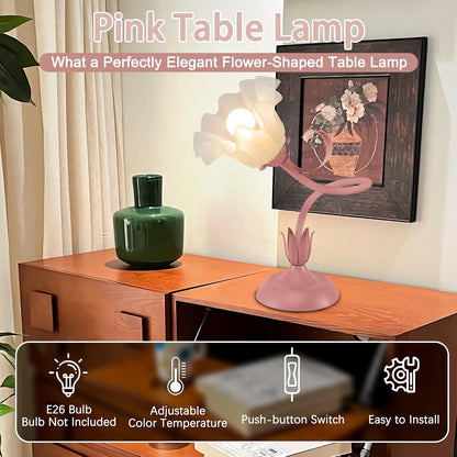 Women Bedside Table Lamps for Bedroom, Cute Flower Desk Lamp with Adjustable Flexible Gooseneck, 3 Color Temperatures Nightstand Lamp with E26 LED Bulbs, Floral Lamp for Living Room, Office,Reading
