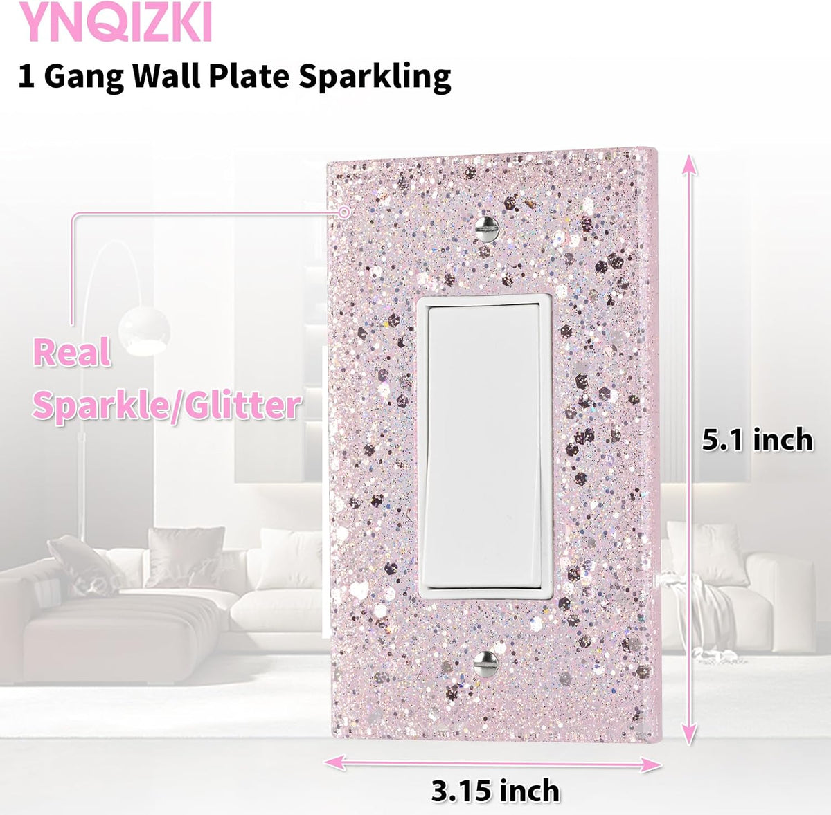 Pink Light Switch Cover For Girls Room, 1-Gang Rocker, 5.10"x3.15"