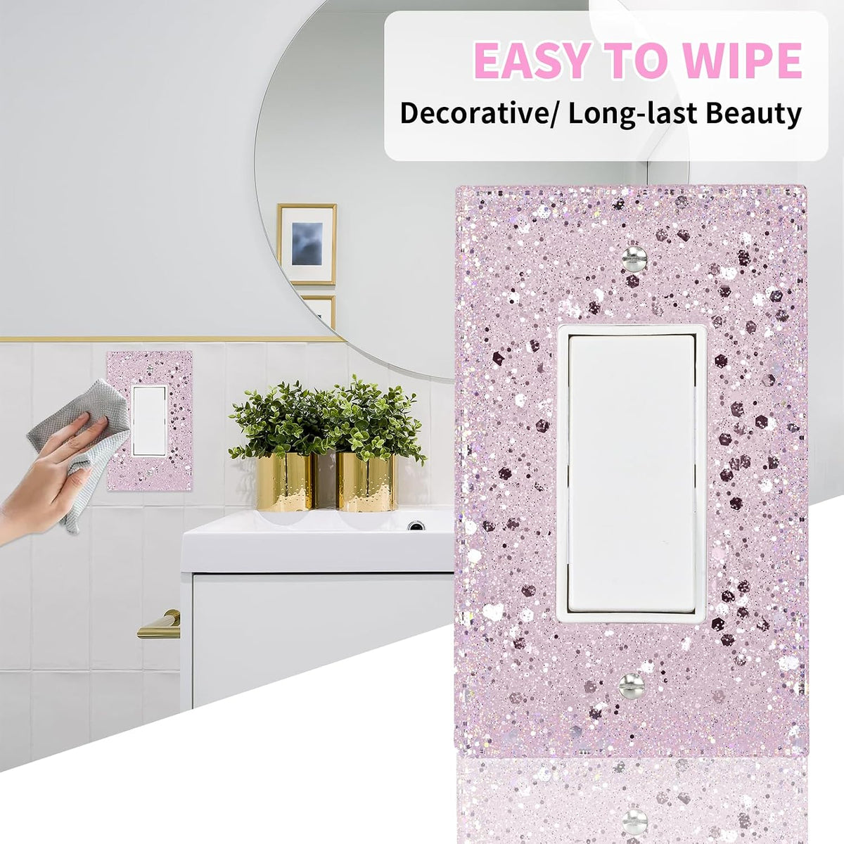 Pink Light Switch Cover For Girls Room, 1-Gang Rocker, 5.10"x3.15"