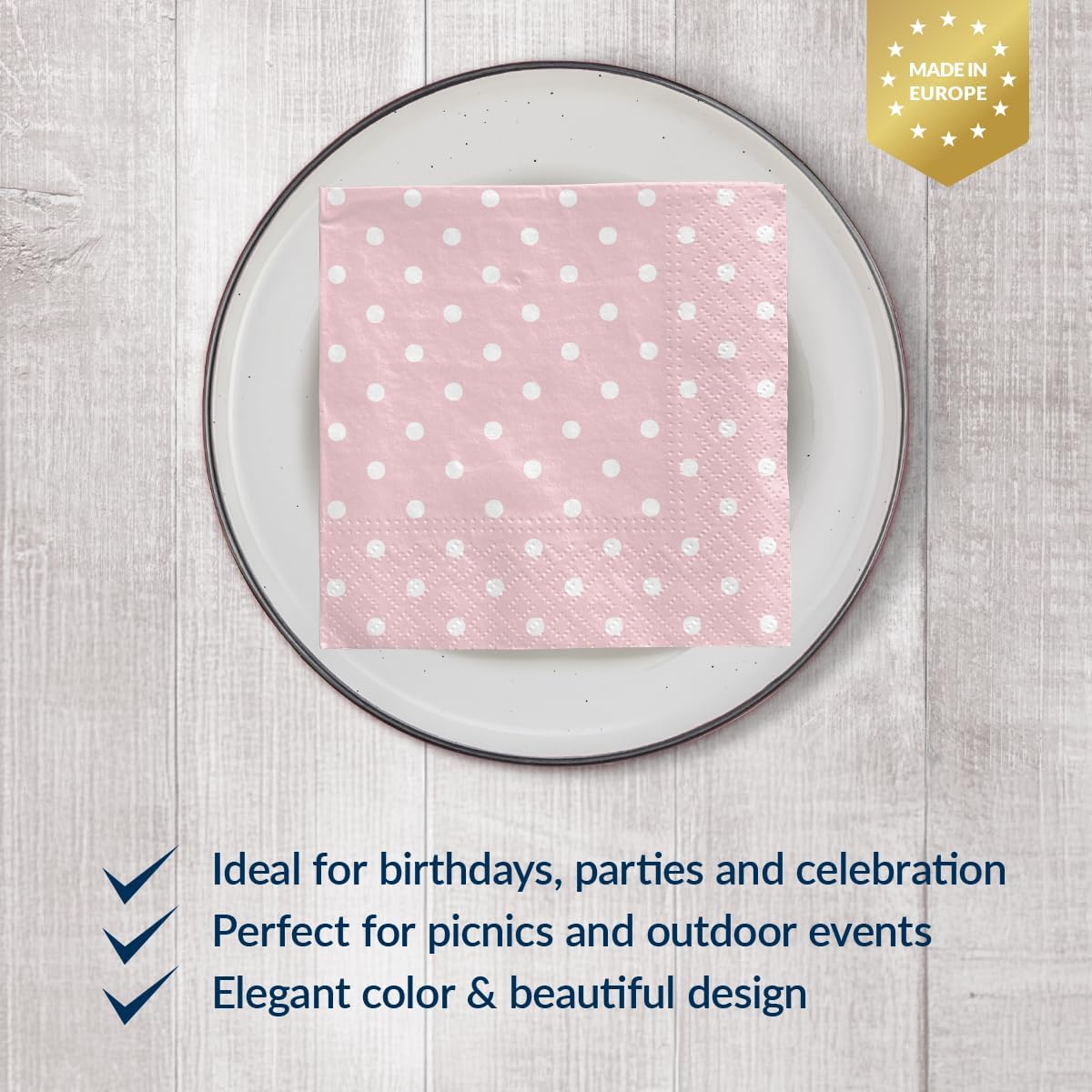 100 Pack Cocktail Napkins Paper 5'' x 5'' Beverage Napkins - Dots Baby Pink