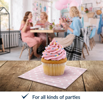 100 Pack Cocktail Napkins Paper 5'' x 5'' Beverage Napkins - Dots Baby Pink
