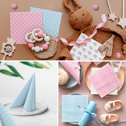 100 Pack Cocktail Napkins Paper 5'' x 5'' Beverage Napkins - Dots Baby Pink