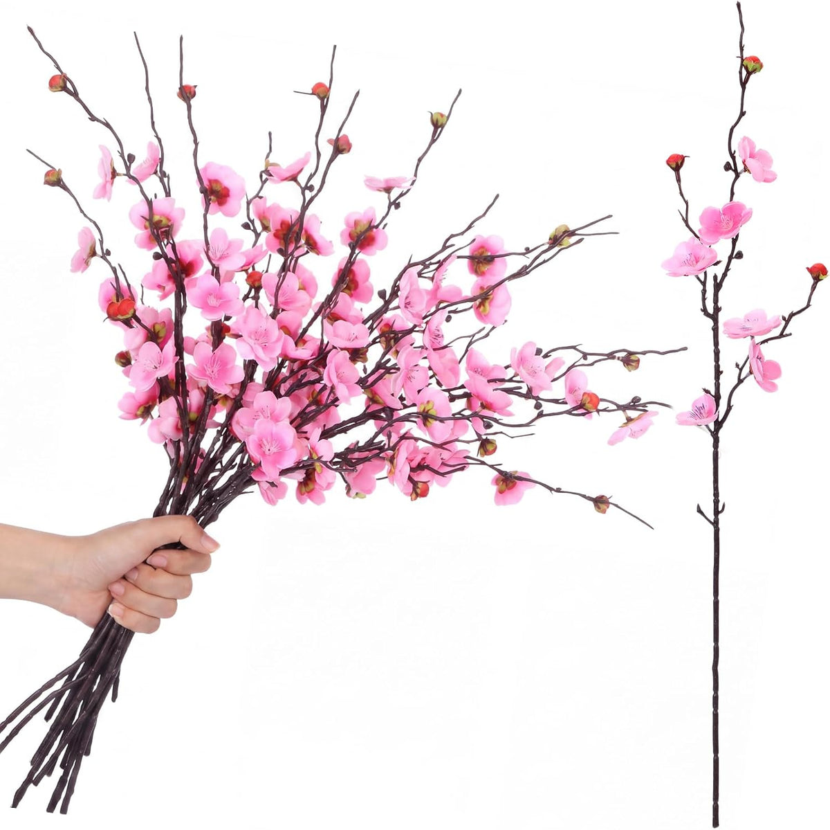 20 Pcs Artificial Cherry Blossom Flowers Pink Faux Cherry Blossom Stems Silk Simulation Plum Bouquet Branches 23.2'' Fake Flowers Long Stems for Vase Arrangements Home Wedding Table Decor