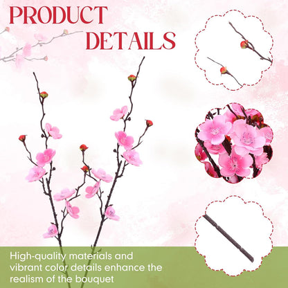 20 Pcs Artificial Cherry Blossom Flowers Pink Faux Cherry Blossom Stems Silk Simulation Plum Bouquet Branches 23.2'' Fake Flowers Long Stems for Vase Arrangements Home Wedding Table Decor