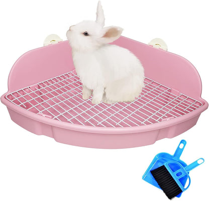 Large Rabbit Litter Box Small Animal Cage Toilet Pet Potty Bunny Corner Litter Box Trainer Bigger Pan Fan Shape Litter Boxes for Adult Ferret Guinea Pigs Chinchilla Galesaur (Pink)