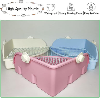 Large Rabbit Litter Box Small Animal Cage Toilet Pet Potty Bunny Corner Litter Box Trainer Bigger Pan Fan Shape Litter Boxes for Adult Ferret Guinea Pigs Chinchilla Galesaur (Pink)