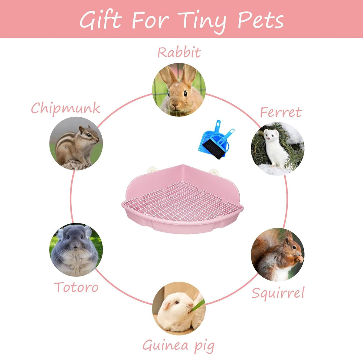 Large Rabbit Litter Box Small Animal Cage Toilet Pet Potty Bunny Corner Litter Box Trainer Bigger Pan Fan Shape Litter Boxes for Adult Ferret Guinea Pigs Chinchilla Galesaur (Pink)