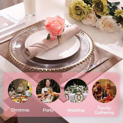 4-Pack White Rose Flower Napkin Rings – Elegant Handcrafted Floral Napkin Holders, Table Décor for Weddings, Christmas, Birthday Parties, and Banquets (Pink, Small)