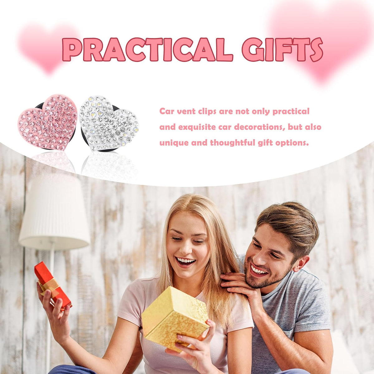 4PCS Heart-Shaped Car Vent Clips with Rhinestone,Bling Air Vent Clips Car Decorations,Premium Shiny Car Clips for Vents CCar Accessories Interior for Cars,Trucks,SUVs (Pink)