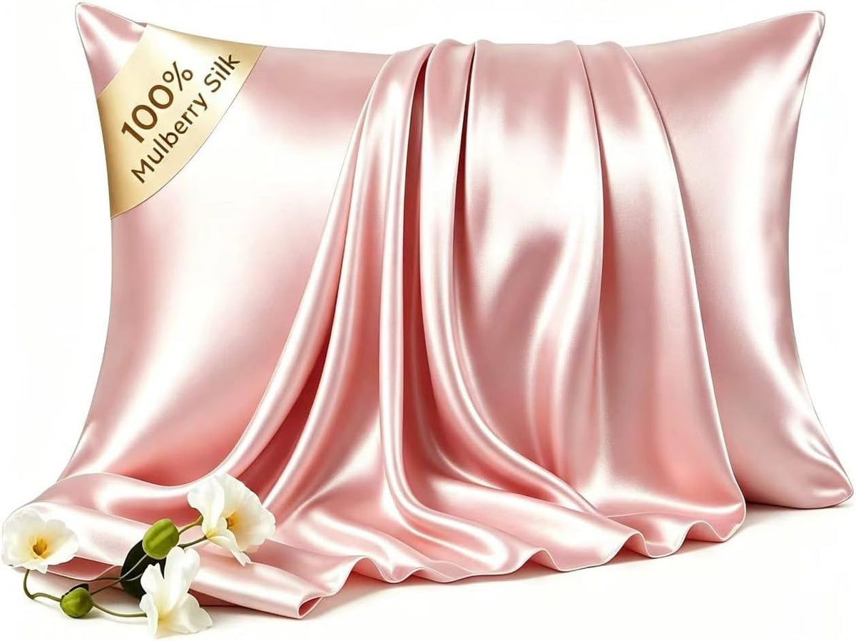 Luxury 6A Mulberry Silk Pillowcase & Silk Pillow Case for Hair & Skin – Anti-Wrinkle, Hidden Zipper– Best Beauty Sleep Solution for Women (Pink, Queen)