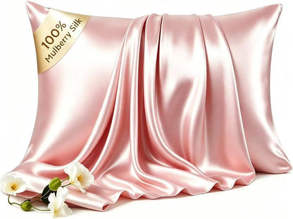 Luxury 6A Mulberry Silk Pillowcase & Silk Pillow Case for Hair & Skin – Anti-Wrinkle, Hidden Zipper– Best Beauty Sleep Solution for Women (Pink, Queen)