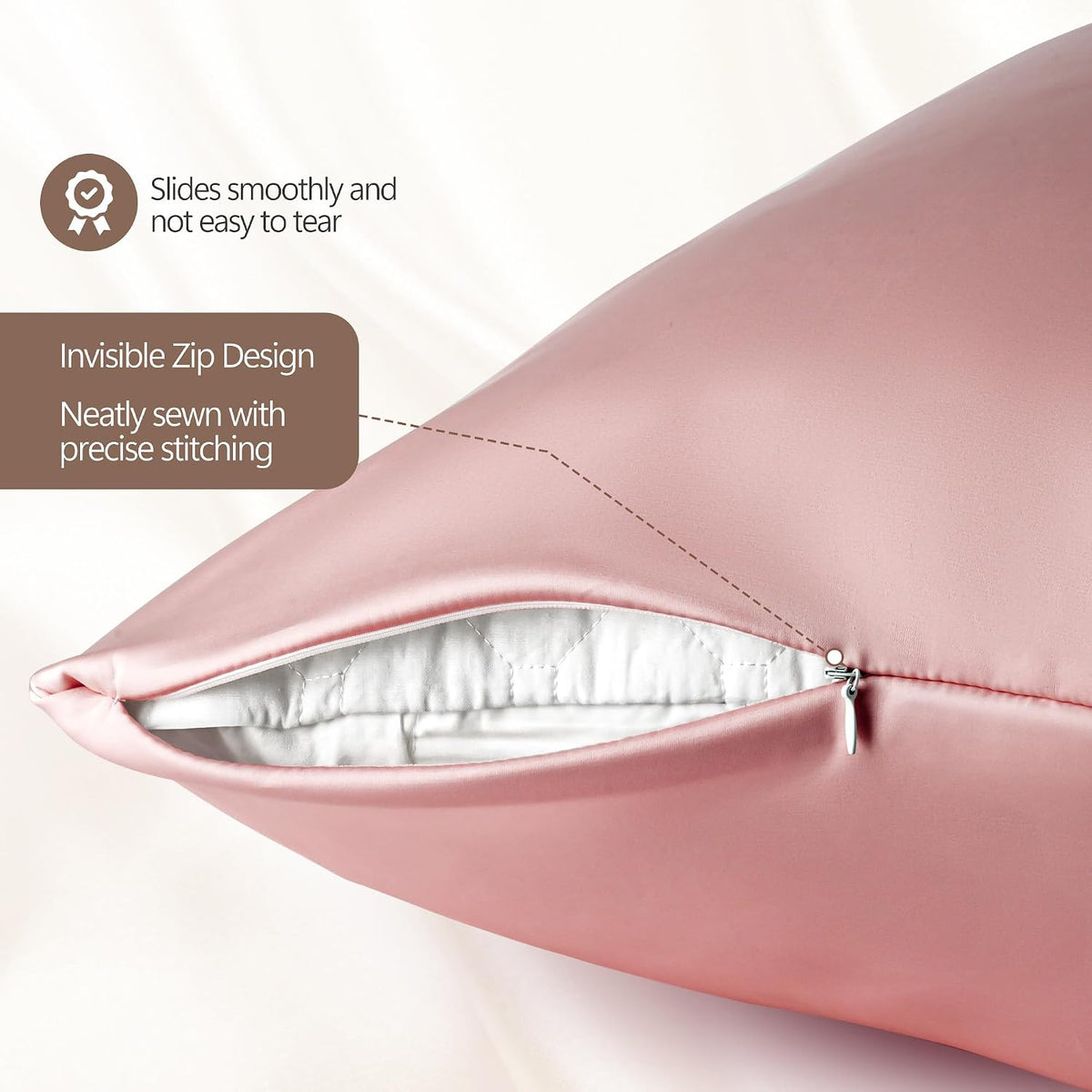 Luxury 6A Mulberry Silk Pillowcase & Silk Pillow Case for Hair & Skin – Anti-Wrinkle, Hidden Zipper– Best Beauty Sleep Solution for Women (Pink, Queen)
