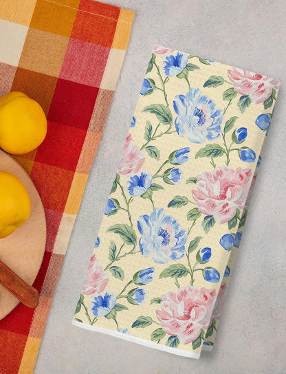 Pastel Grandmillennial Floral Kitchen Towels, Farmhouse Pink and Blue Flower Decorative Dish Hand Tea Towels for Bathroom Kitchen, Grand Millenial Bathroom Decor, 16x24 Inch