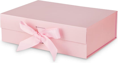 Gift Box with Lid for Presents 10.5x7.5x3.1 Inches with Ribbon and Magnetic Closure(1-Pack) (Pink)