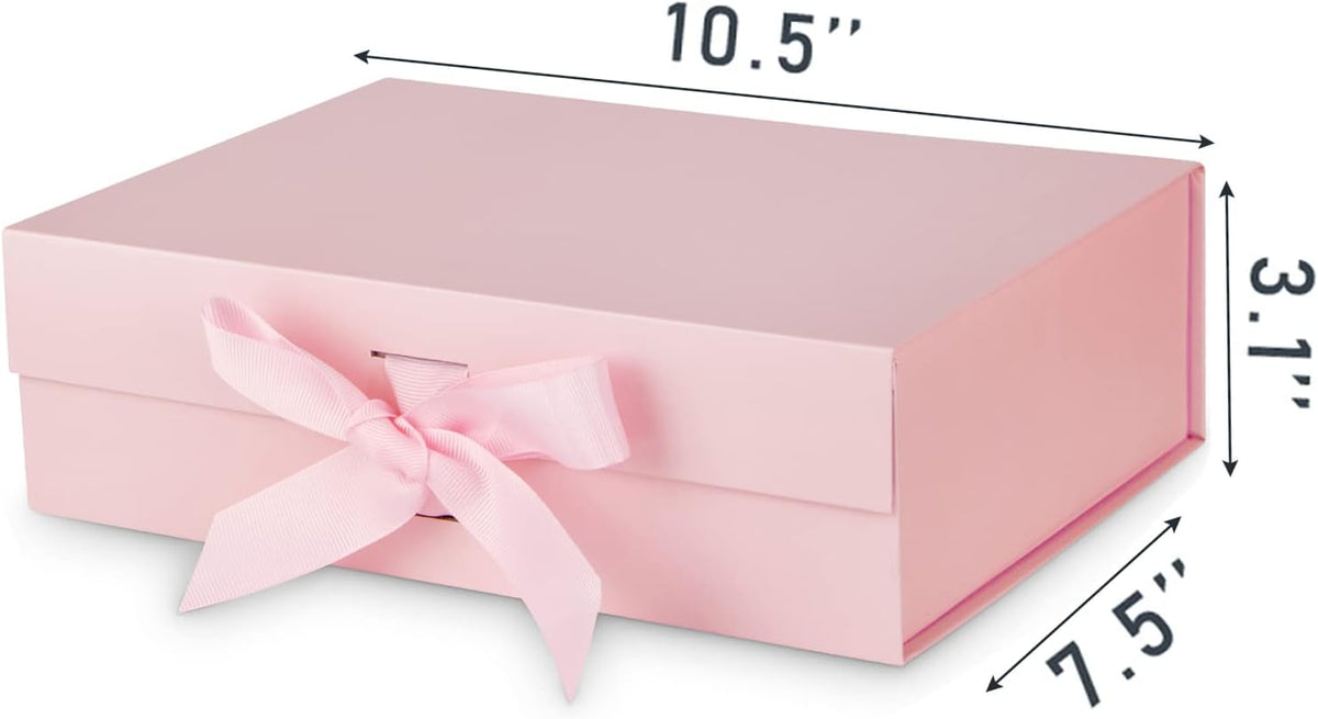 Gift Box with Lid for Presents 10.5x7.5x3.1 Inches with Ribbon and Magnetic Closure(1-Pack) (Pink)