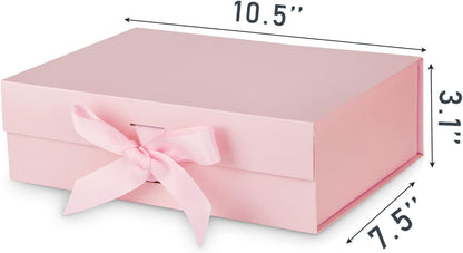 Gift Box with Lid for Presents 10.5x7.5x3.1 Inches with Ribbon and Magnetic Closure(1-Pack) (Pink)