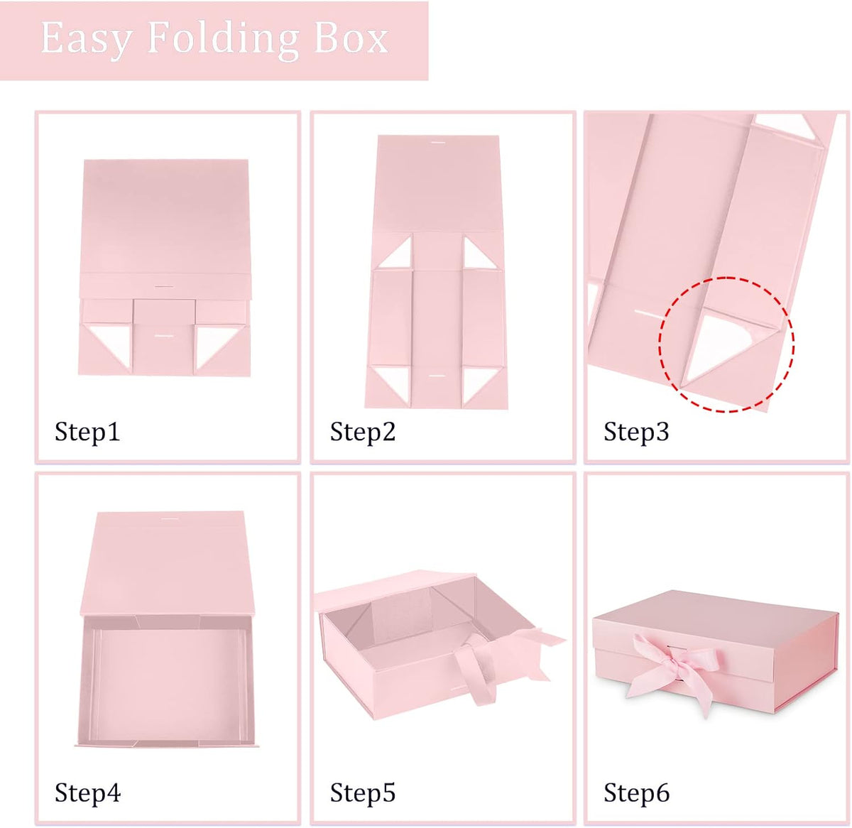 Gift Box with Lid for Presents 10.5x7.5x3.1 Inches with Ribbon and Magnetic Closure(1-Pack) (Pink)