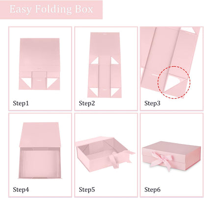 Gift Box with Lid for Presents 10.5x7.5x3.1 Inches with Ribbon and Magnetic Closure(1-Pack) (Pink)
