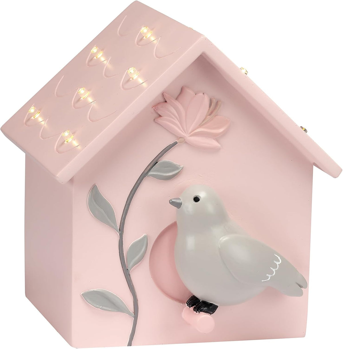 Petals Pink/Gray Birdhouse Table Top Night Light LED Lamp