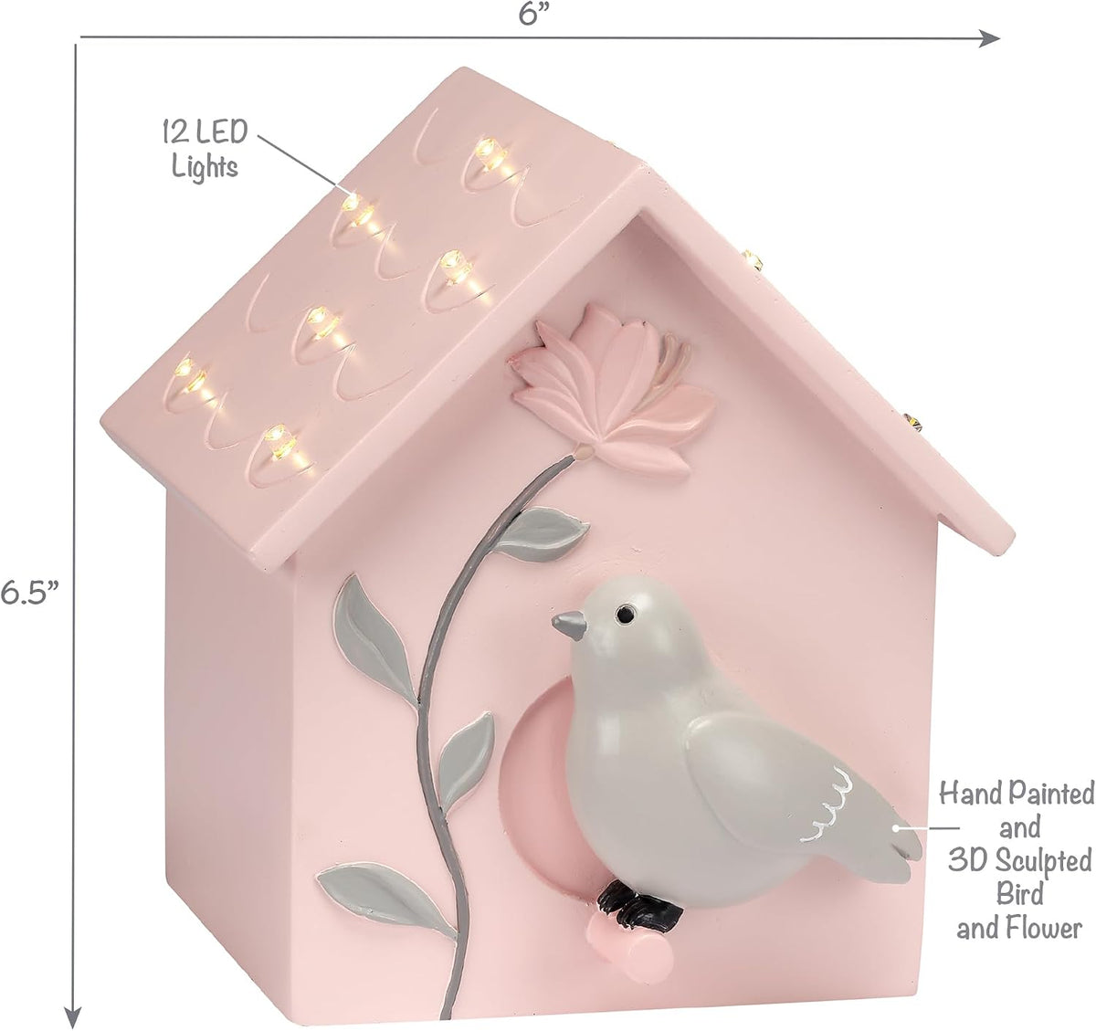 Petals Pink/Gray Birdhouse Table Top Night Light LED Lamp