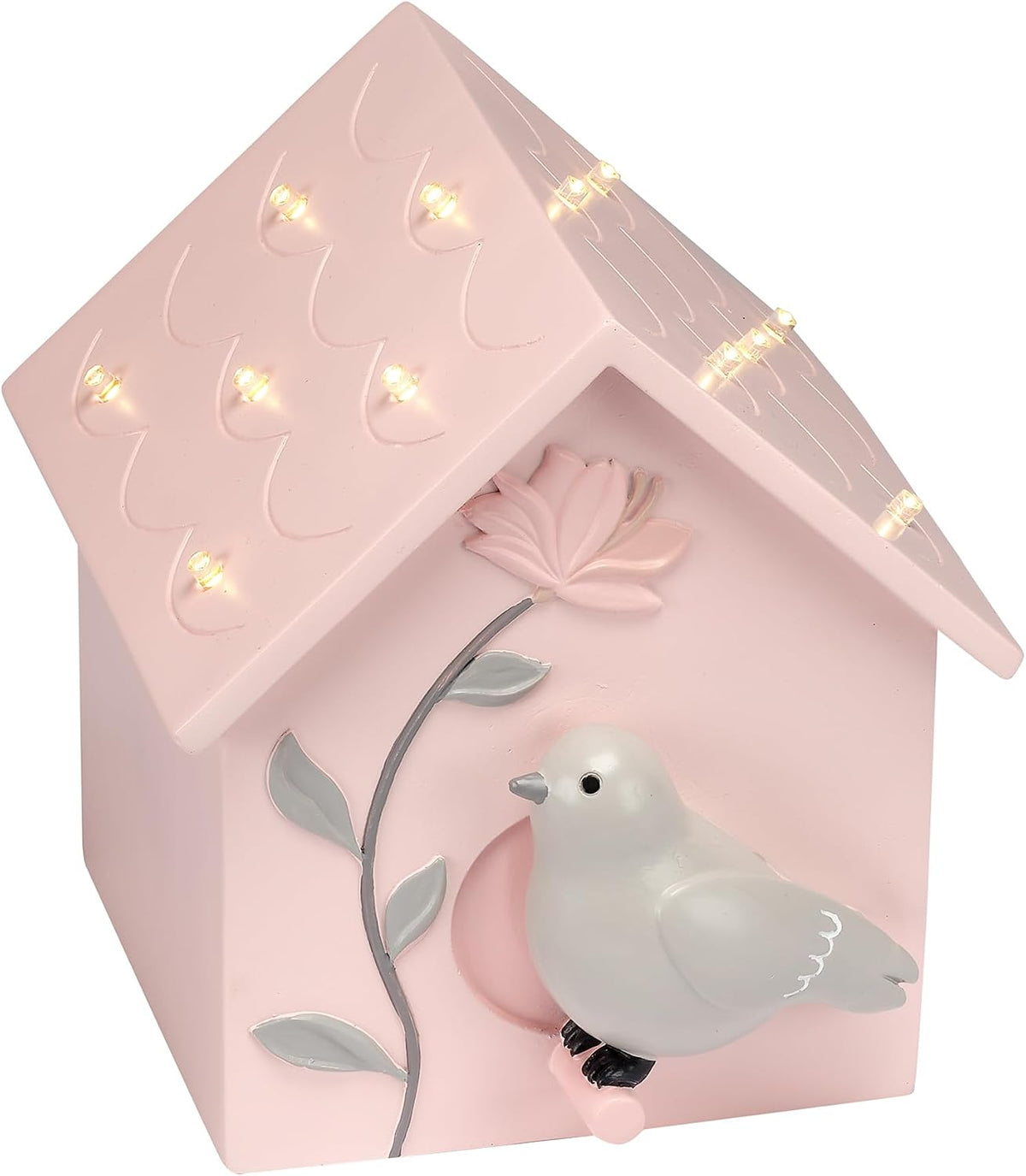 Petals Pink/Gray Birdhouse Table Top Night Light LED Lamp