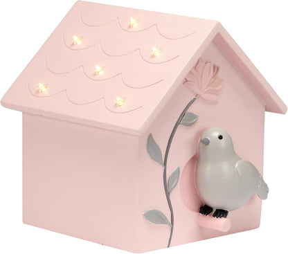 Petals Pink/Gray Birdhouse Table Top Night Light LED Lamp