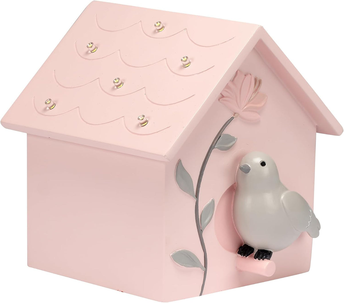 Petals Pink/Gray Birdhouse Table Top Night Light LED Lamp