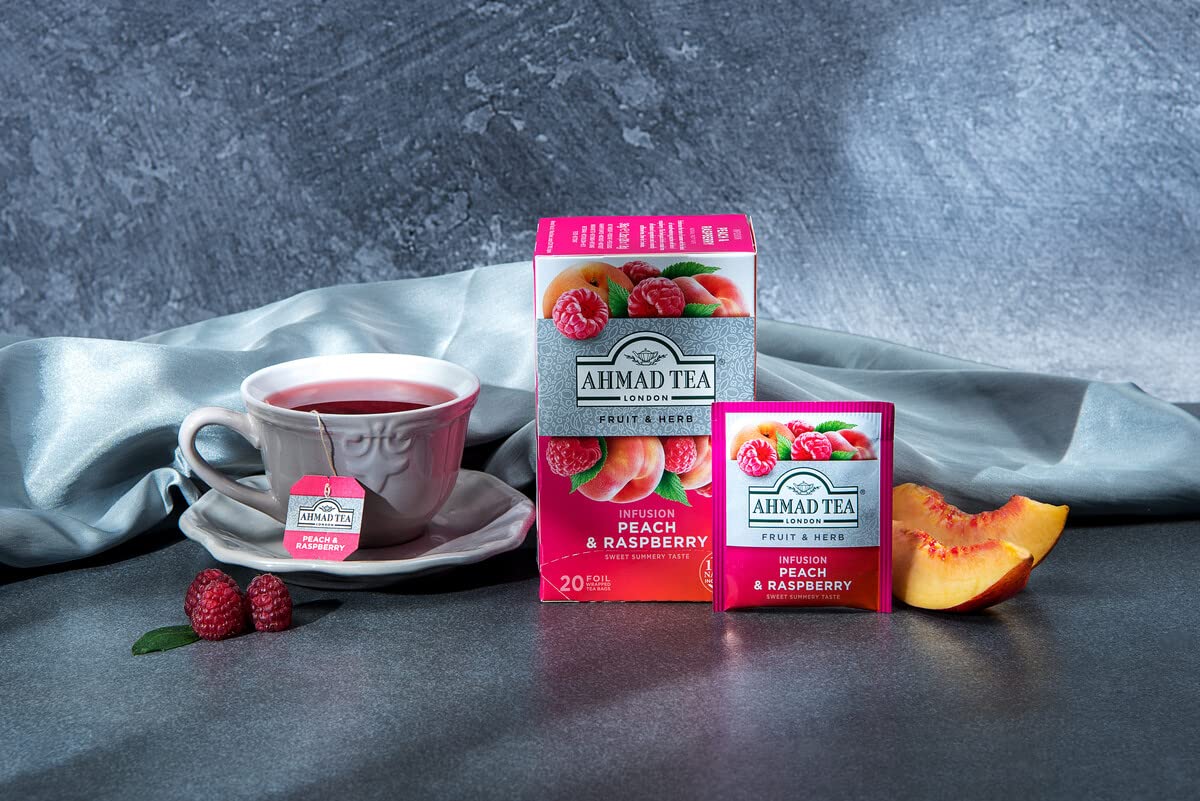 Ahmad Tea Infusions, Peach and Raspberry Teabags, 20 ct (Pack of 1) - Decaffeinated & Sugar-Free
