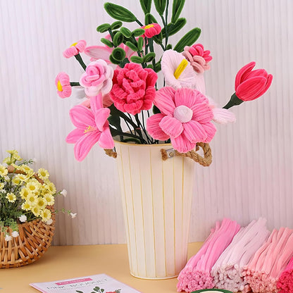 450Pcs Pipe Cleaners Pink Flower Bouquet Craft Kit, Assorted Pink Chenille Stems for DIY Art, Ideal for Party Decor, Home Accents & Handmade Gifts