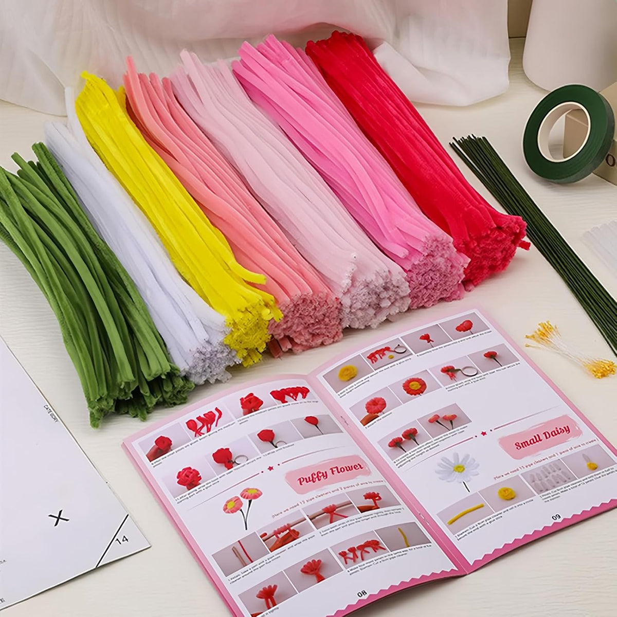 450Pcs Pipe Cleaners Pink Flower Bouquet Craft Kit, Assorted Pink Chenille Stems for DIY Art, Ideal for Party Decor, Home Accents & Handmade Gifts