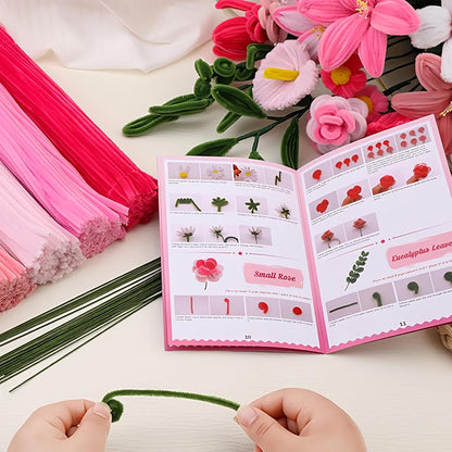 450Pcs Pipe Cleaners Pink Flower Bouquet Craft Kit, Assorted Pink Chenille Stems for DIY Art, Ideal for Party Decor, Home Accents & Handmade Gifts