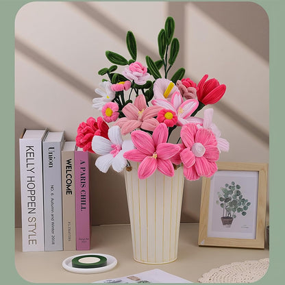 450Pcs Pipe Cleaners Pink Flower Bouquet Craft Kit, Assorted Pink Chenille Stems for DIY Art, Ideal for Party Decor, Home Accents & Handmade Gifts