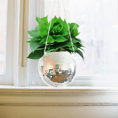 Disco Ball Planter,Disco Ball Plant Hanger,Mirror Disco Planter with Chain and Macrame Hanger,Boho Disco Ball Hanging Planter for Indoor Outdoor Plants,Home Decor (4inch, Pink)