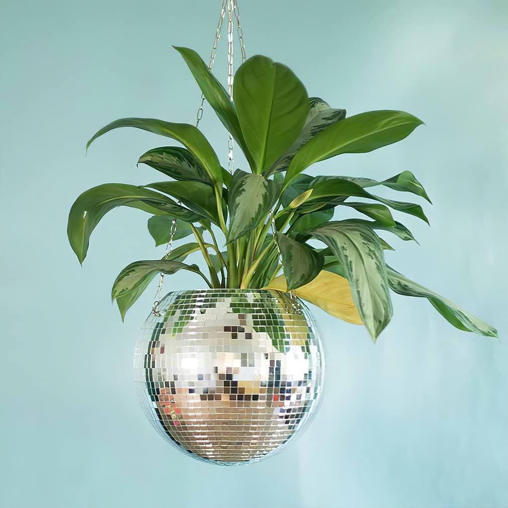 Disco Ball Planter,Disco Ball Plant Hanger,Mirror Disco Planter with Chain and Macrame Hanger,Boho Disco Ball Hanging Planter for Indoor Outdoor Plants,Home Decor (4inch, Pink)