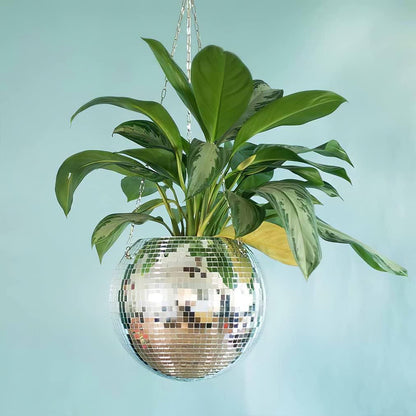 Disco Ball Planter,Disco Ball Plant Hanger,Mirror Disco Planter with Chain and Macrame Hanger,Boho Disco Ball Hanging Planter for Indoor Outdoor Plants,Home Decor (4inch, Pink)